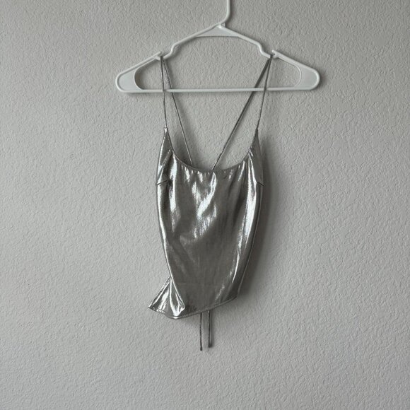 NWT Superdown metallic silver asymmetrical tank top🪩🍸 - Picture 2 of 6